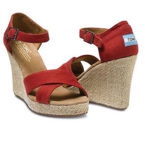 Toms Red Wedge with Straps